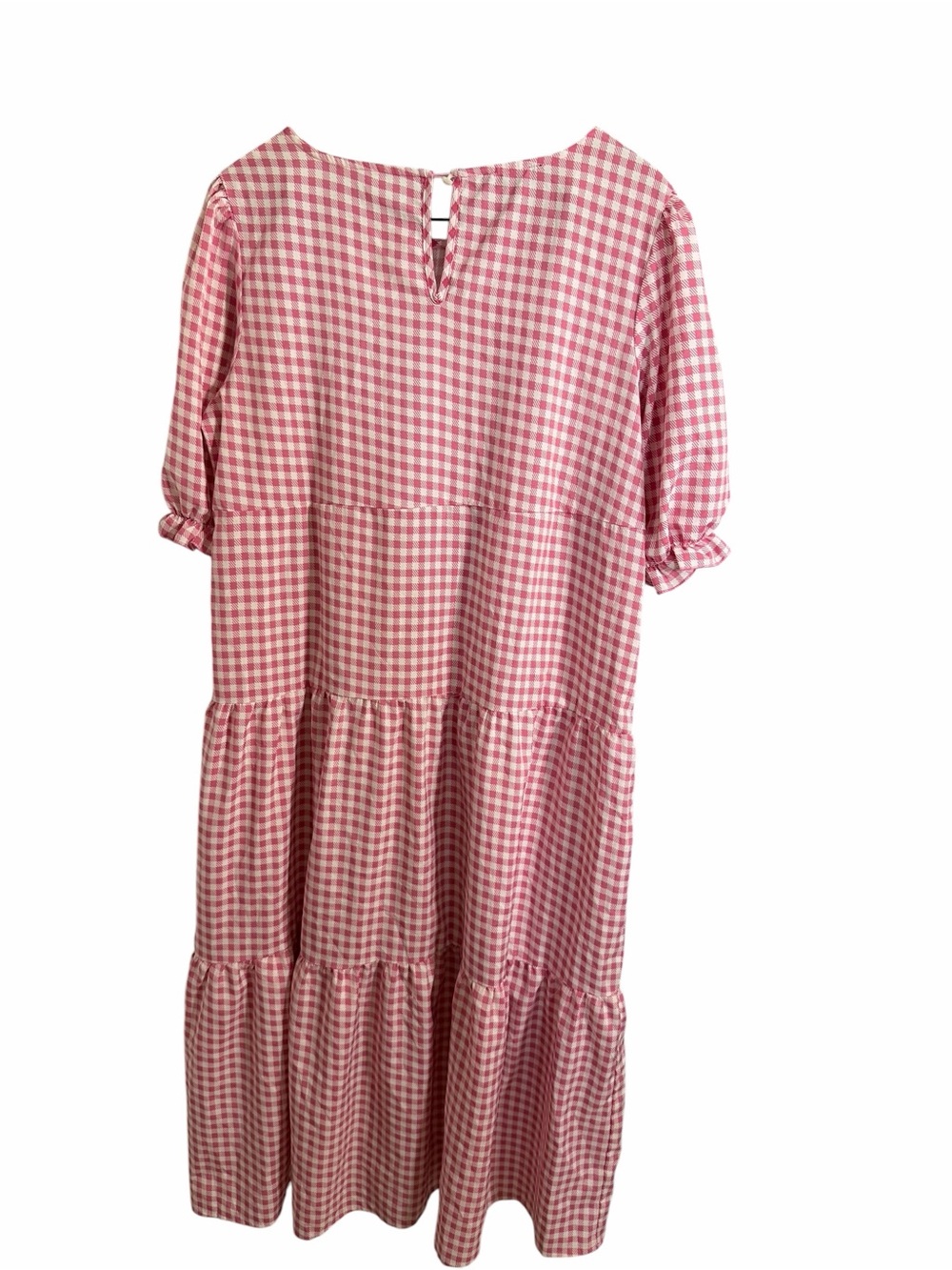Pink Gingham Maxi Dress with Puff Sleeves - Picture 3 of 9